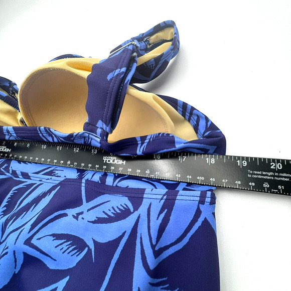 SWIM 365 Women's 20 Blue Tropical Leaf Print‎ Padded One Piece Swimsuit Dress - Picture 8 of 9